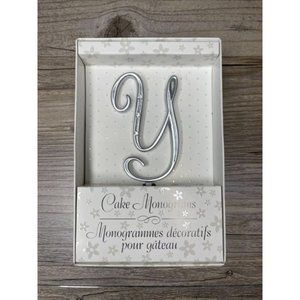 Wedding Small Y Silver Finish Monogram Initial Rhinestones Cake Topper